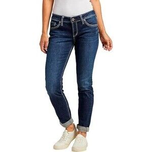 Silver Jeans Womens Deep Dark Indigo Wash Sam Relaxed Boyfriend Jeans 34W x 29L